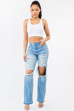 Load image into Gallery viewer, HIGH WAIST DISTRESSED WIDE LEG JEANS
