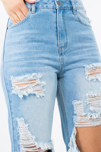 HIGH WAIST DISTRESSED WIDE LEG JEANS