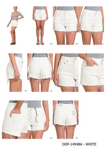 Load image into Gallery viewer, RAW HEM WHITE DENIM SHORTS
