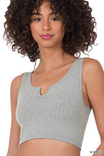 Load image into Gallery viewer, RIBBED SEAMLESS SPLIT NECK CROP TOP
