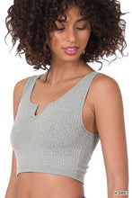 Load image into Gallery viewer, RIBBED SEAMLESS SPLIT NECK CROP TOP
