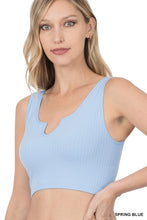 Load image into Gallery viewer, RIBBED SEAMLESS SPLIT NECK CROP TOP
