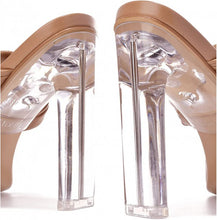Load image into Gallery viewer, WOMENS BRAIDED WOVEN CLEAR PVC HEELED MULES

