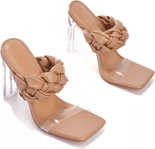 Load image into Gallery viewer, WOMENS BRAIDED WOVEN CLEAR PVC HEELED MULES
