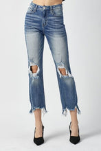 Load image into Gallery viewer, RISEN High Waist Distressed Frayed Hem Cropped Straight Jeans
