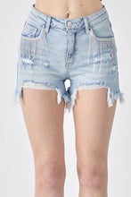 Load image into Gallery viewer, RISEN Frayed Hem Denim Shorts with Fringe Detail Pockets
