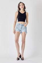 Load image into Gallery viewer, RISEN Frayed Hem Denim Shorts with Fringe Detail Pockets
